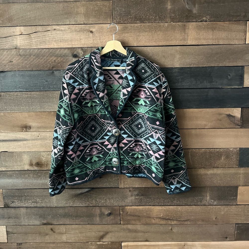 Vintage New Identity Southwest Cotton Woven Cropped Jacket - Picture 2 of 11
